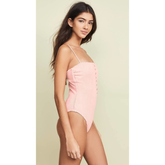 VIX PAULA HERMANNY Pink Romance Scales Buttons One Piece Swimwear Size L NWOT - Picture 5 of 16